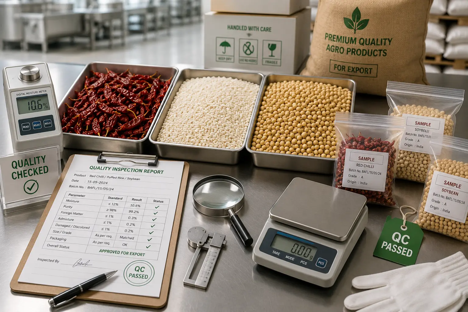 Quality inspection of agro products at a processing facility